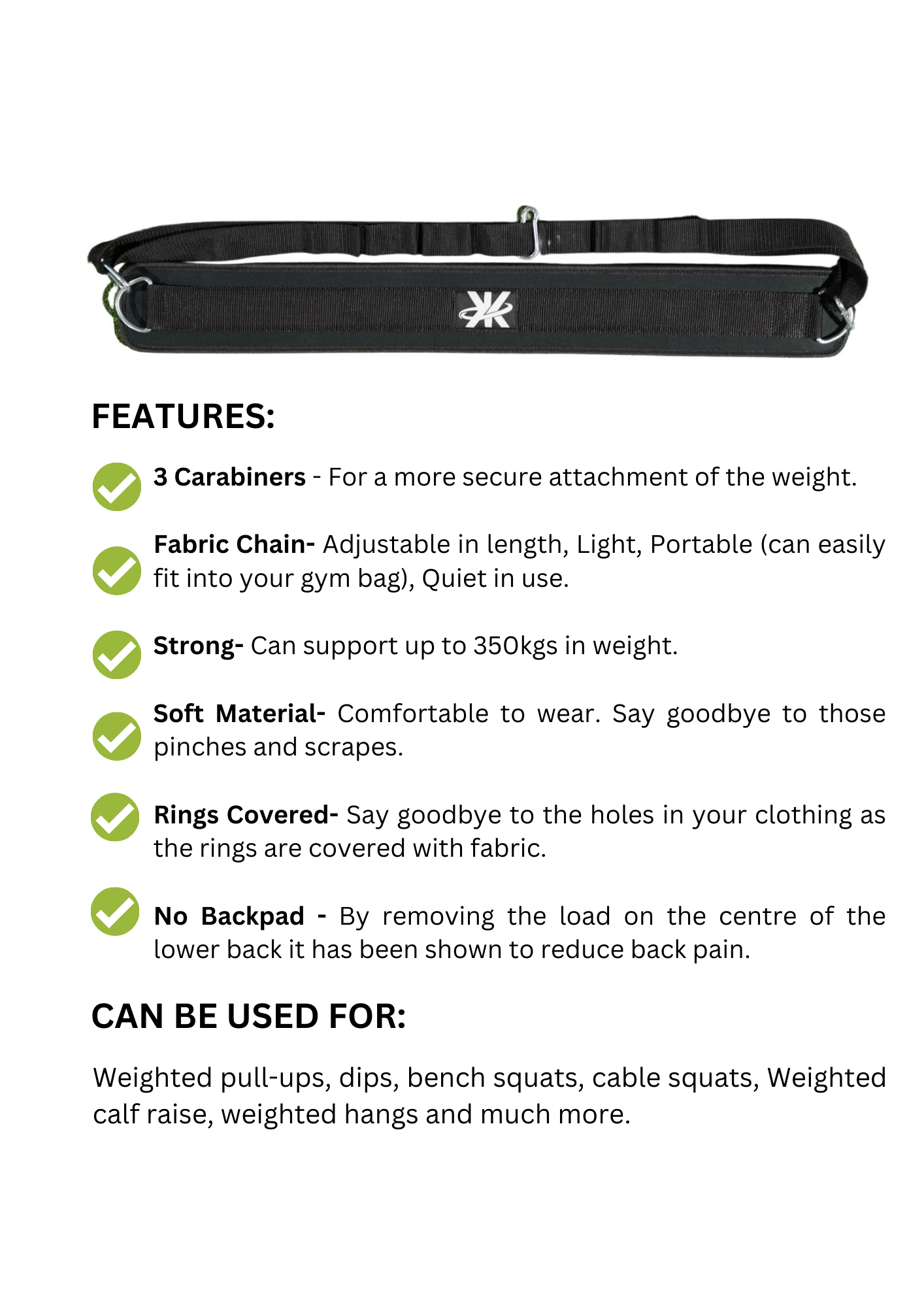 Chainless Weight Belt